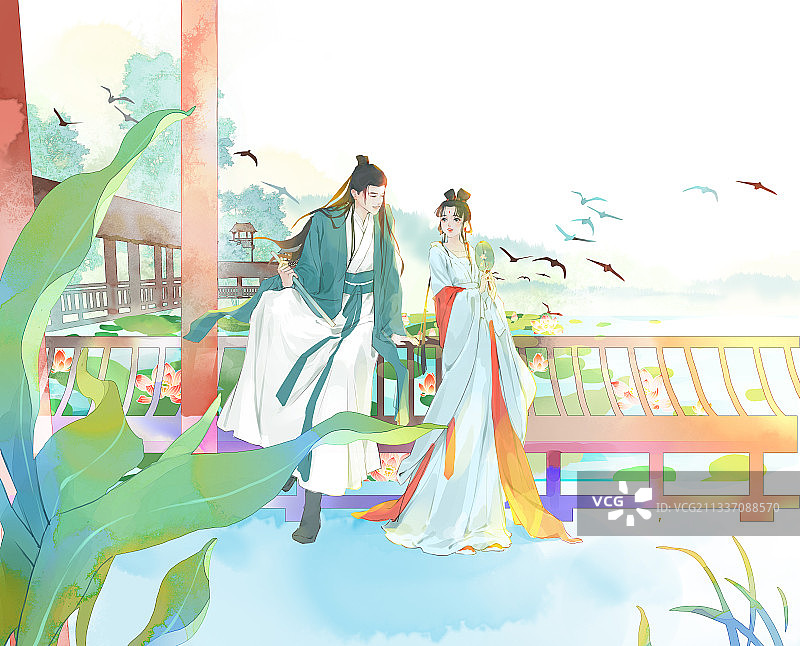 古代情侣夏天图片素材