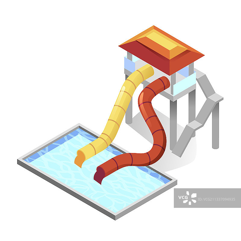 2.5D水滑梯和游泳池等距视角图标图片素材