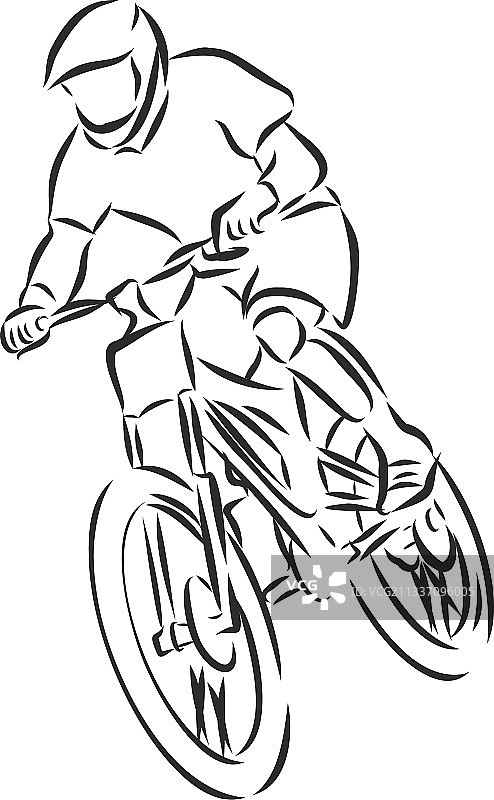 山地自行车骑行者山地自行车素描轮廓图片素材