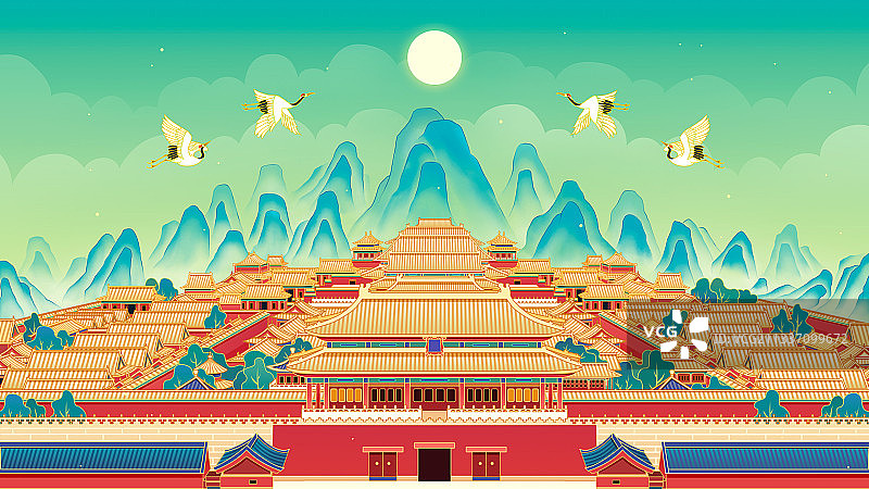 紫禁城中国风插画图片素材