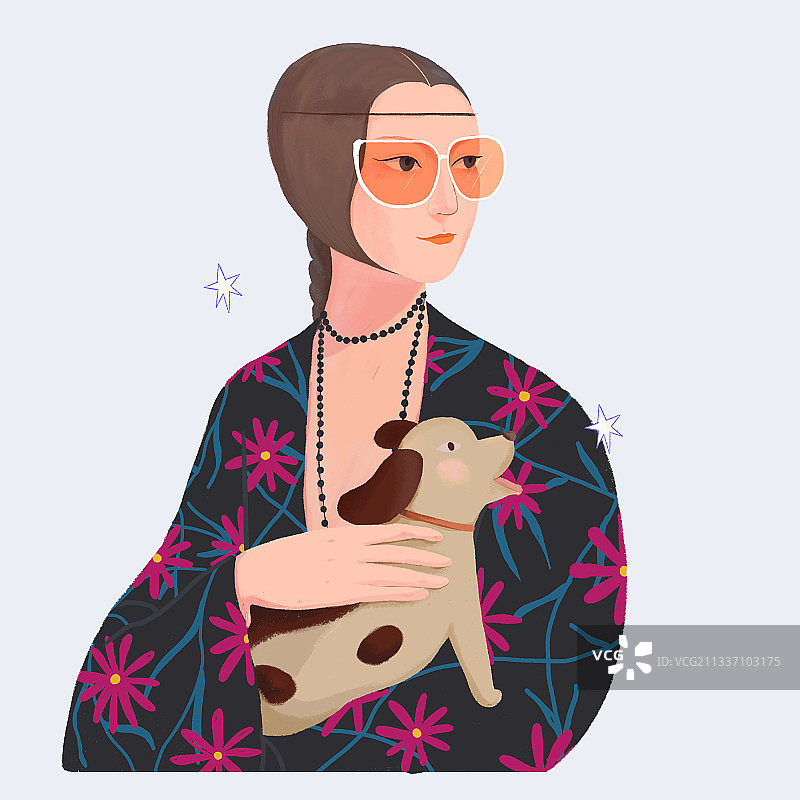 名画转插画-抱银鼠的女子图片素材