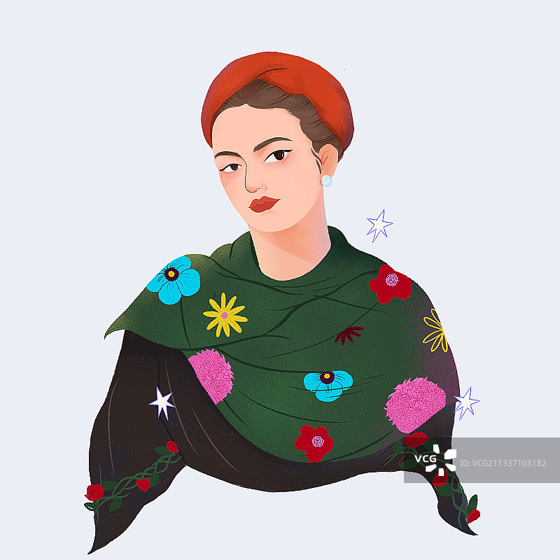 名画转插画-弗里达的自画像图片素材