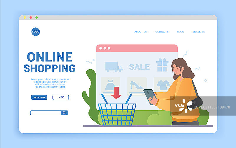 在线购物概念与购物女性图片素材