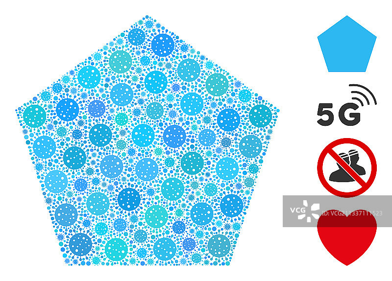 填充五边形拼贴新冠病毒图标图片素材