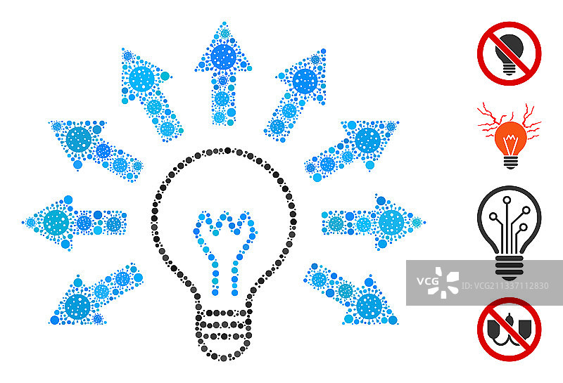 灯泡拼贴冠状病毒元素图片素材