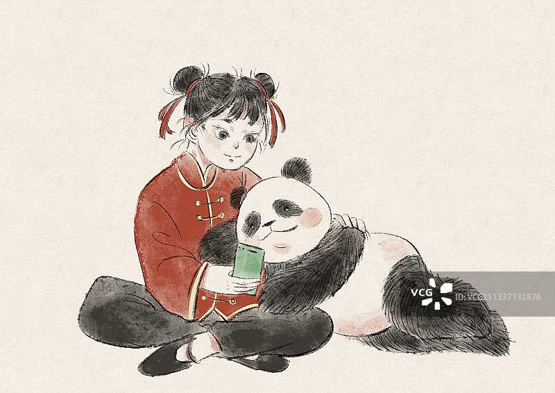 女孩与熊猫图片素材