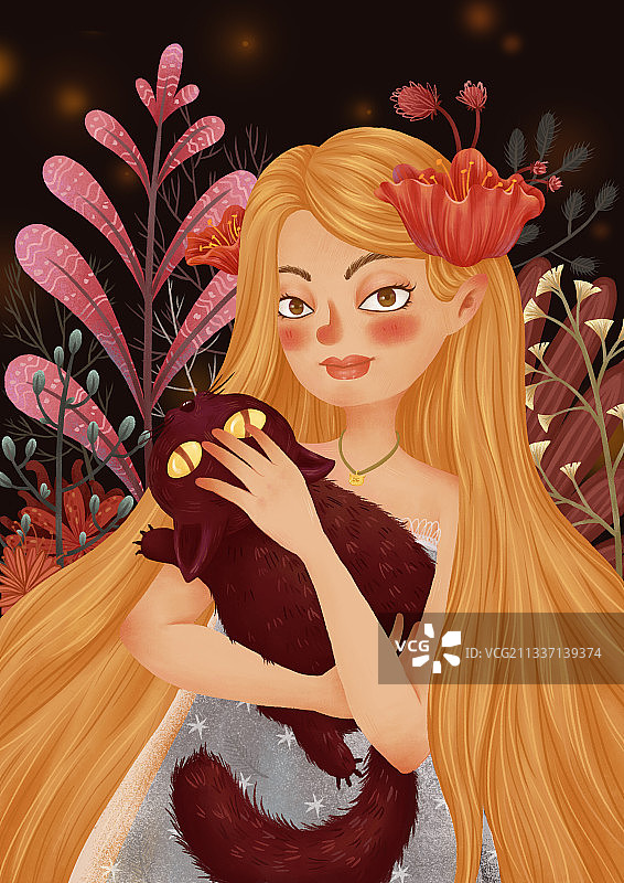 抱着猫的女孩图片素材