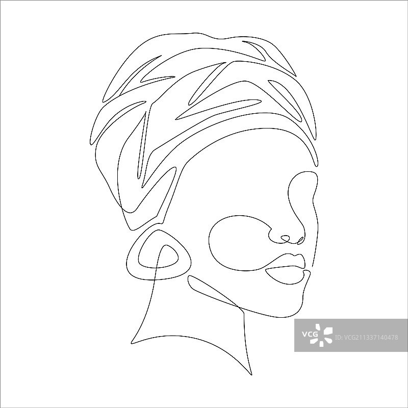 非裔美国女性的线条艺术肖像图片素材