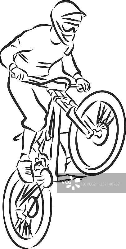 山地自行车骑行者山地自行车素描轮廓图片素材