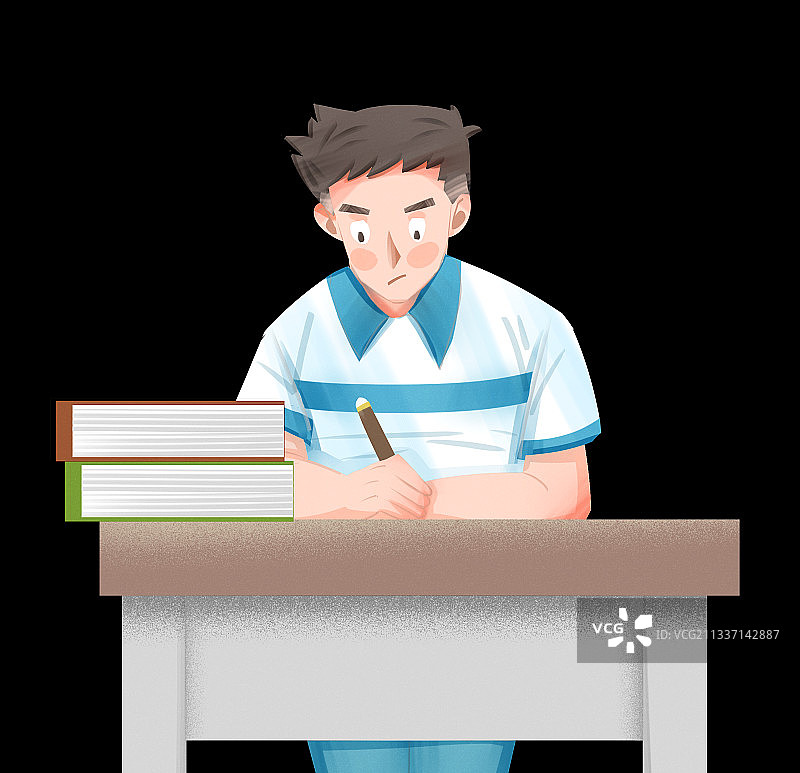 男学生学习插画元素图片素材