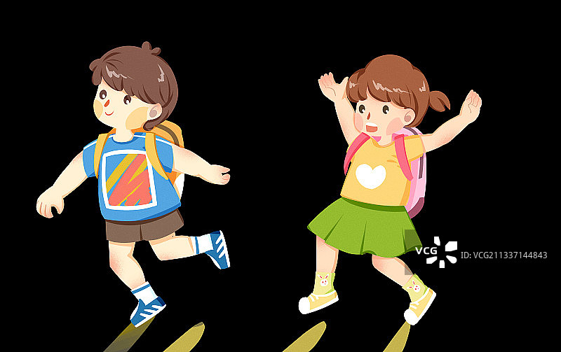 小学生放学放假玩耍插画人物元素图片素材