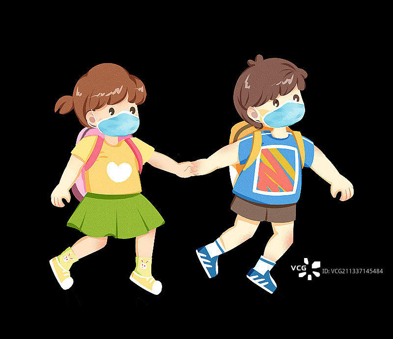 小学生手牵手插画人物元素图片素材
