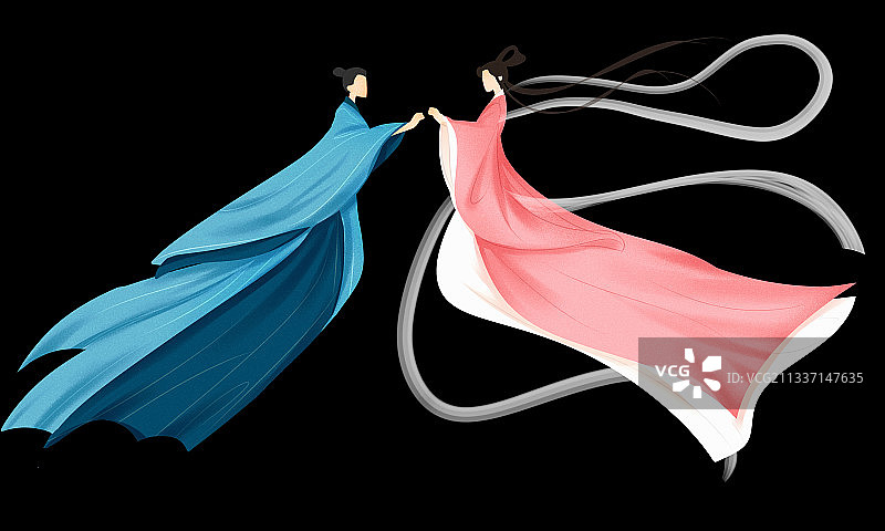 七夕情人节牛郎织女相会插画元素图片素材