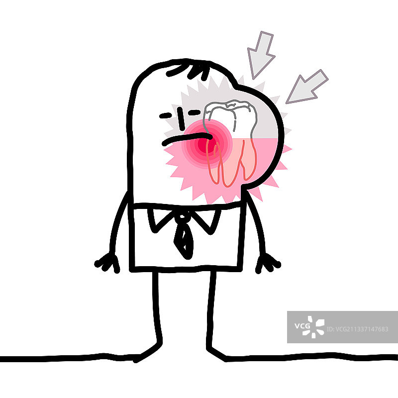卡通男人因严重牙痛而痛苦图片素材