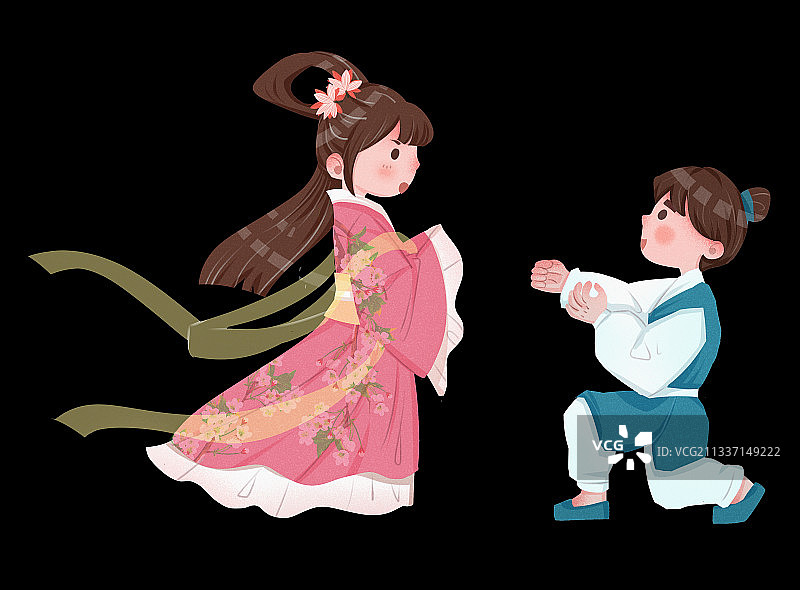 七夕情人节牛郎织女相会求爱插画元素图片素材