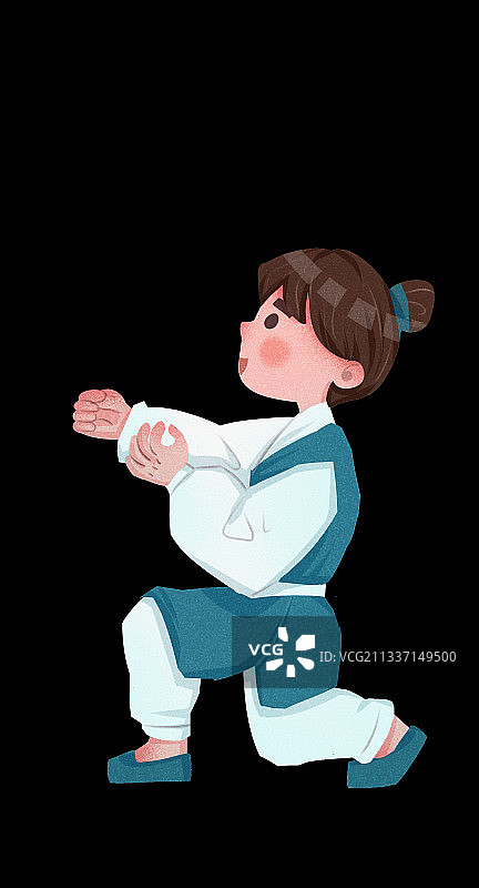 蓝色古风男性跪下插画元素图片素材