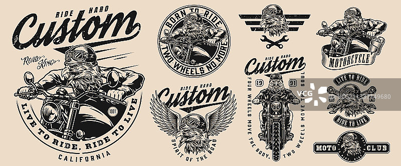 复古定制摩托车设计套装图片素材