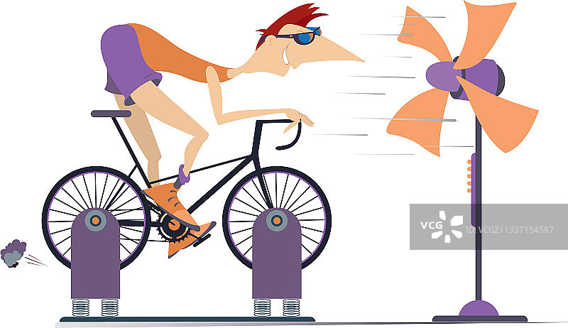 在家用健身自行车训练的骑自行车者插图图片素材
