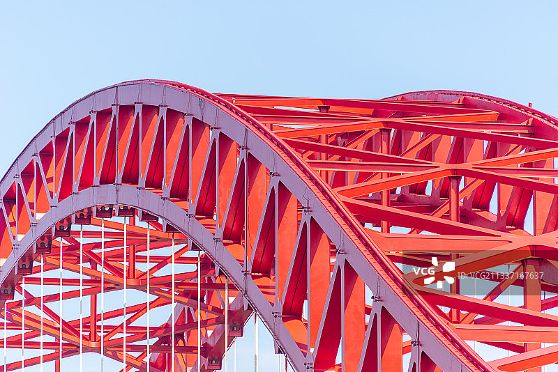 梅山红桥，鲁班奖，建筑设计，红色，结构，蓝天，宁波，北仑图片素材