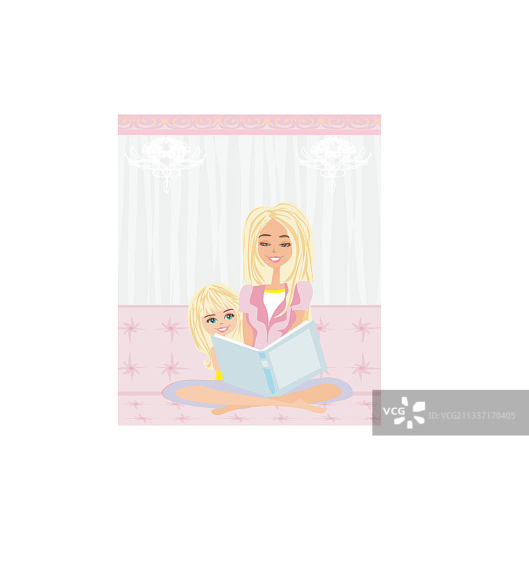 母亲和女儿一起读书图片素材