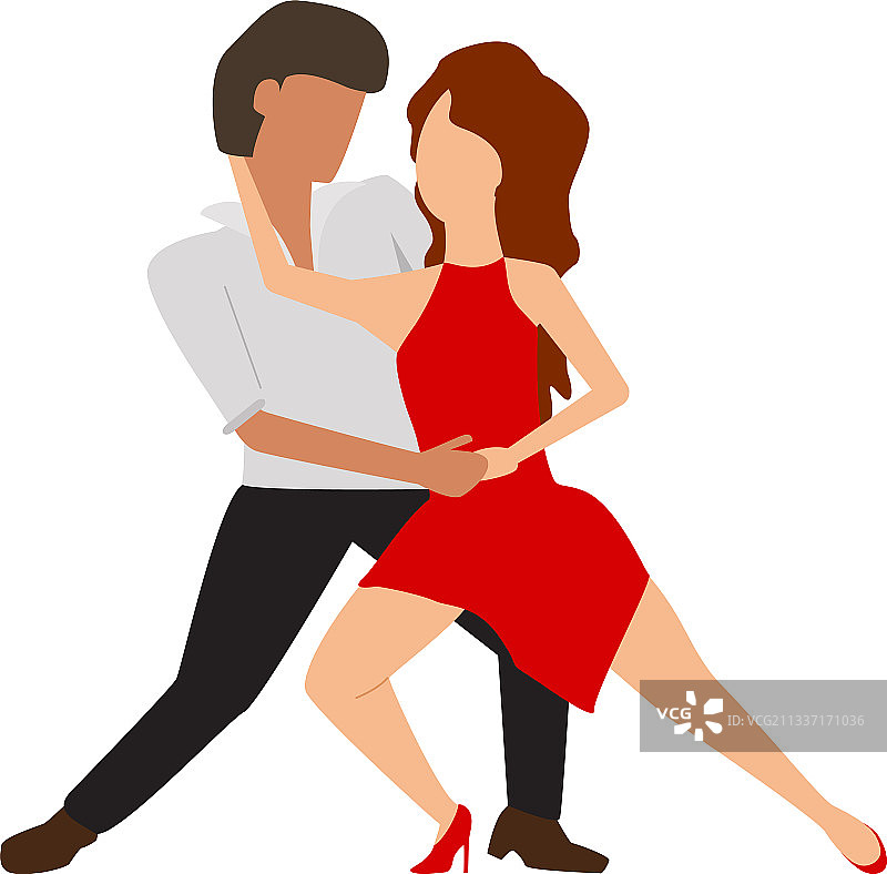 卡通扁平风格的可爱情侣跳探戈图片素材
