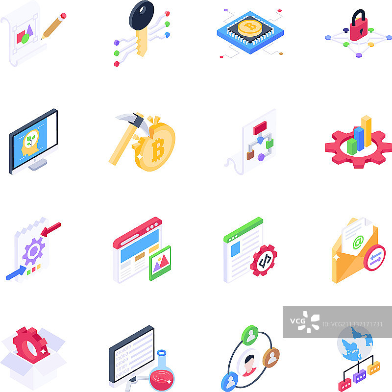 SEO服务与网络2.5D图标合集图片素材