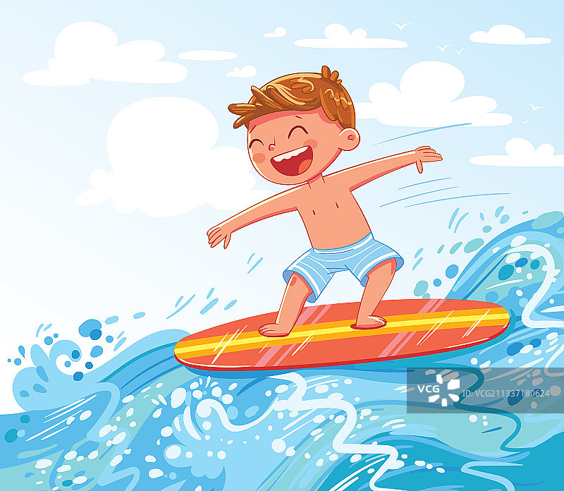 男孩在海上冲浪图片素材