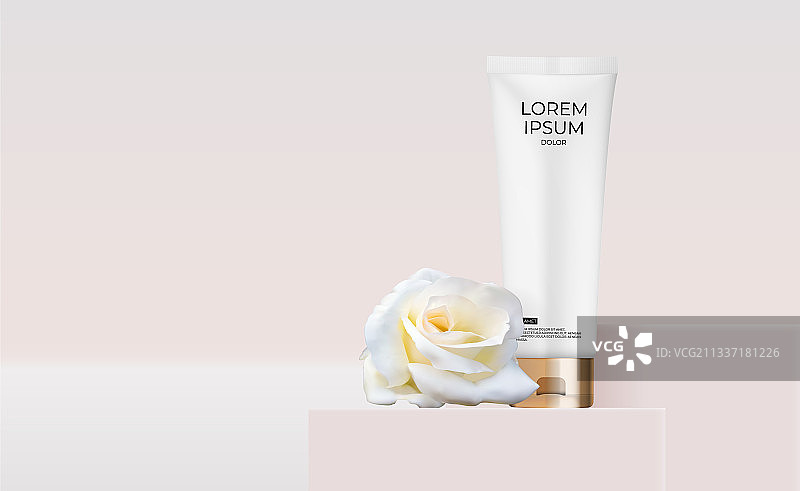 带玫瑰花的3D真实奶油软管图片素材