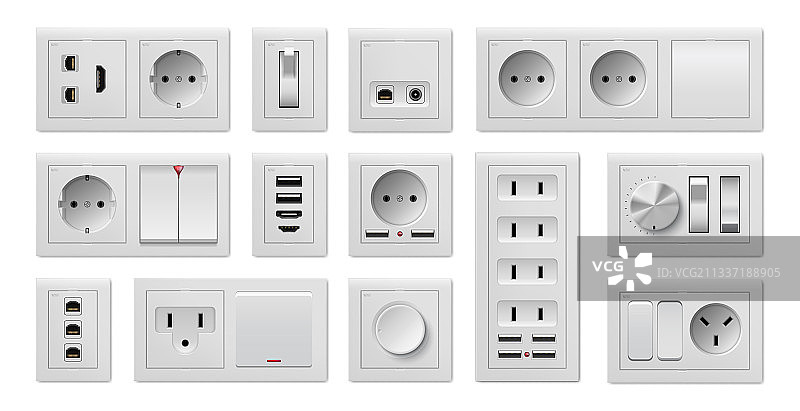 逼真的电源插座和开关图片素材