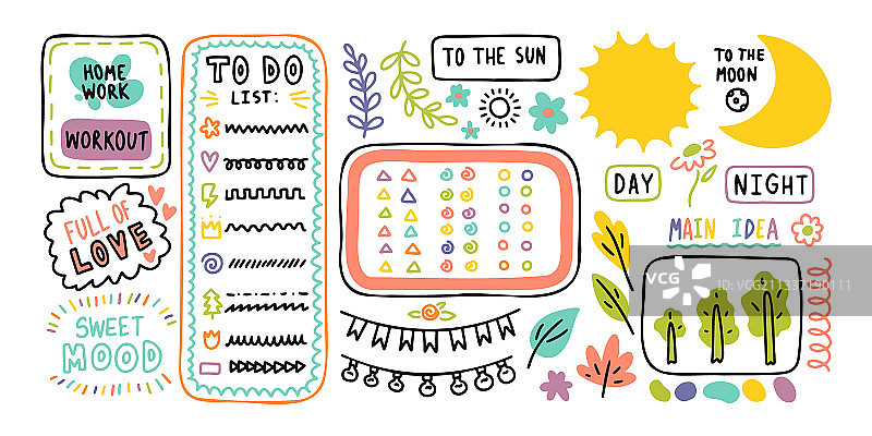 可爱日记手绘涂鸦元素图片素材