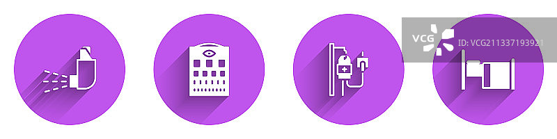吸入器、视力检查表、输液袋和医院场景图片素材