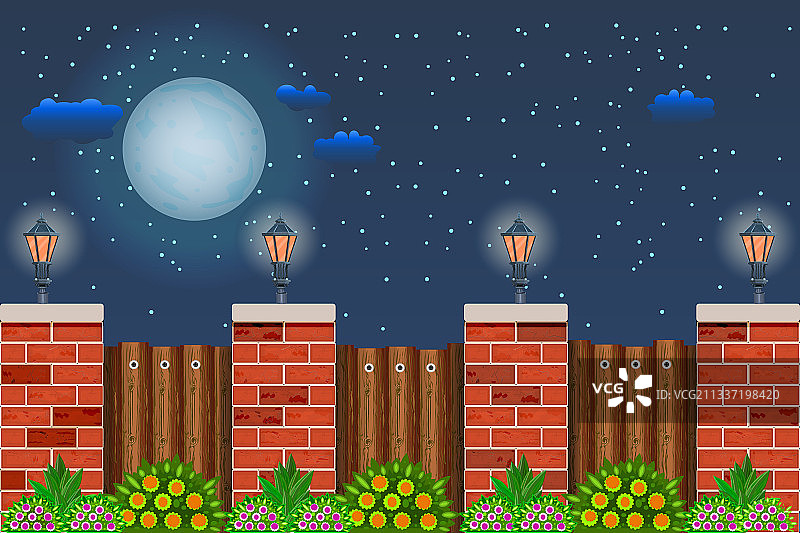 夜晚带植物的木栅栏图片素材