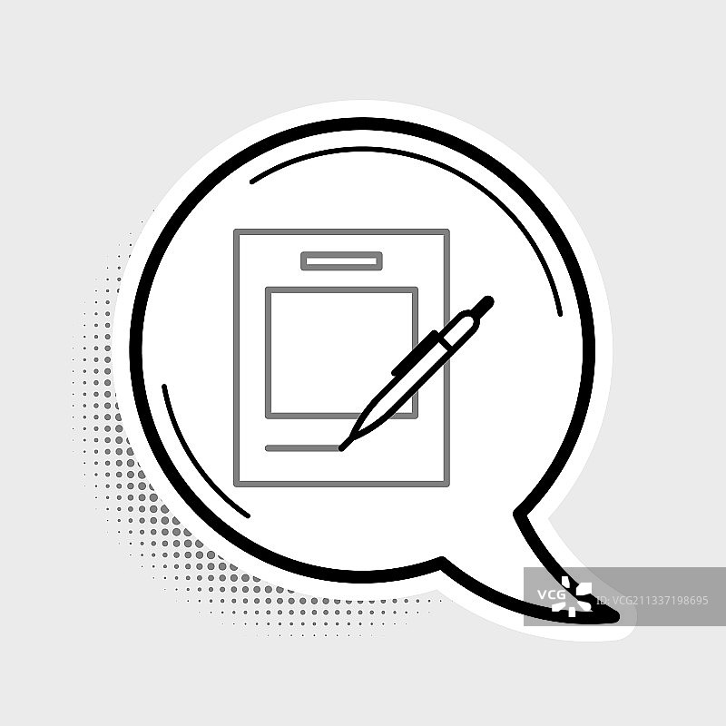 灰色背景上的空白笔记本和钢笔线条图标图片素材