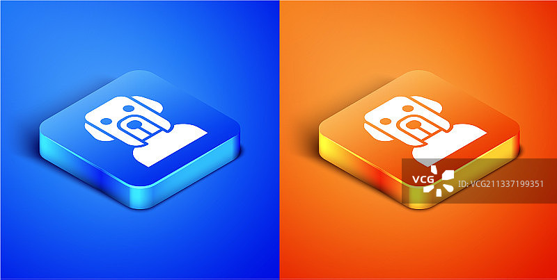 蓝色和橙色背景上的2.5D小狗图标图片素材