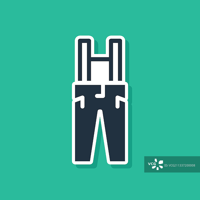 绿色背景上带吊带的蓝色裤子图标图片素材