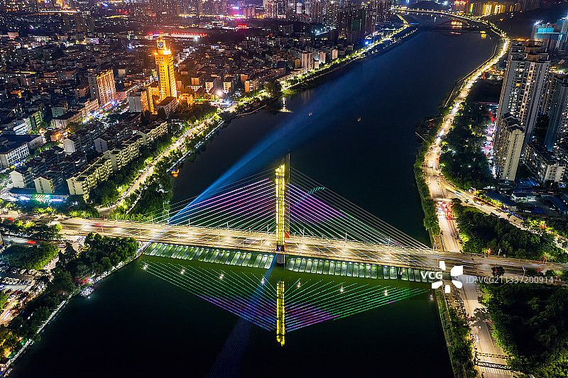河南信阳浉河民桥夜景航拍图片素材