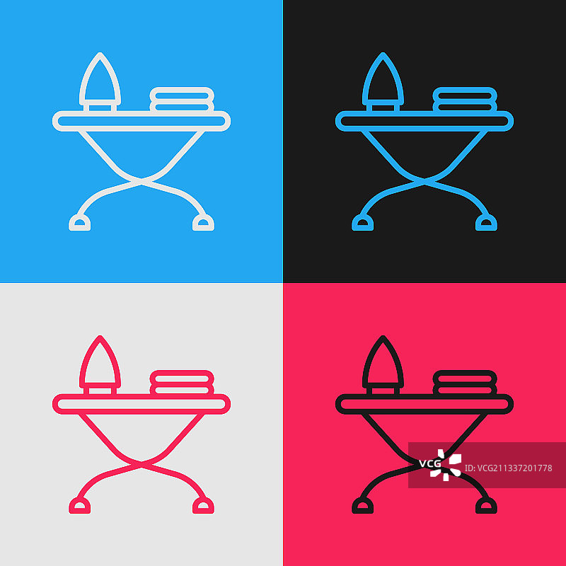 波普艺术风格的电熨斗和熨衣板图标图片素材