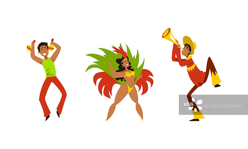 身着鲜艳羽毛服装的巴西桑巴舞者图片素材