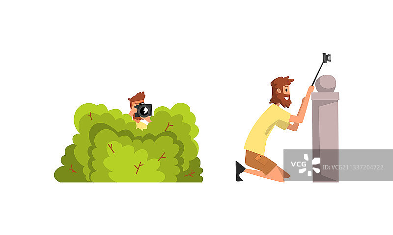 拿着相机躲藏的络腮胡男人图片素材