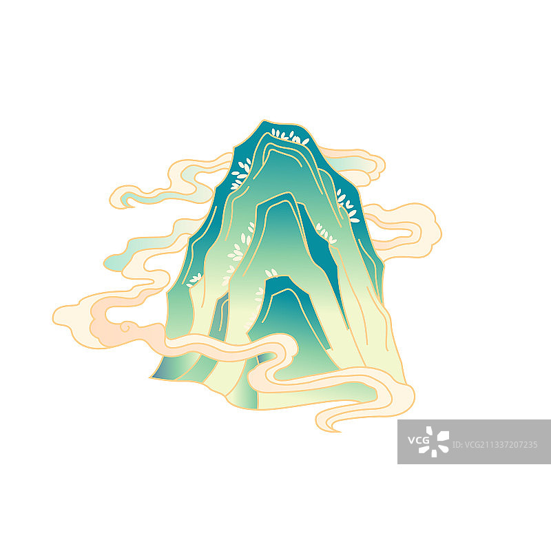 中国风彩色山元素图案图片素材