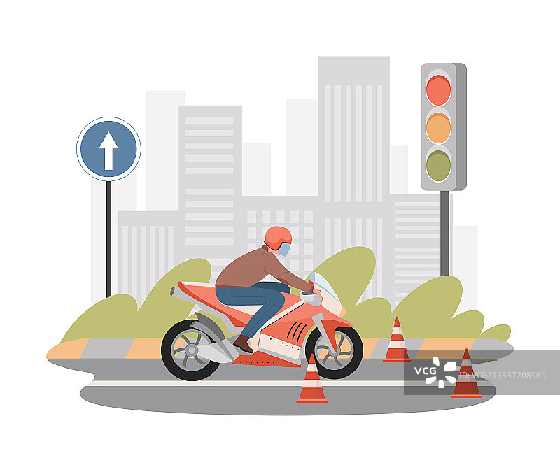 骑行的摩托学校扁平风男人图片素材