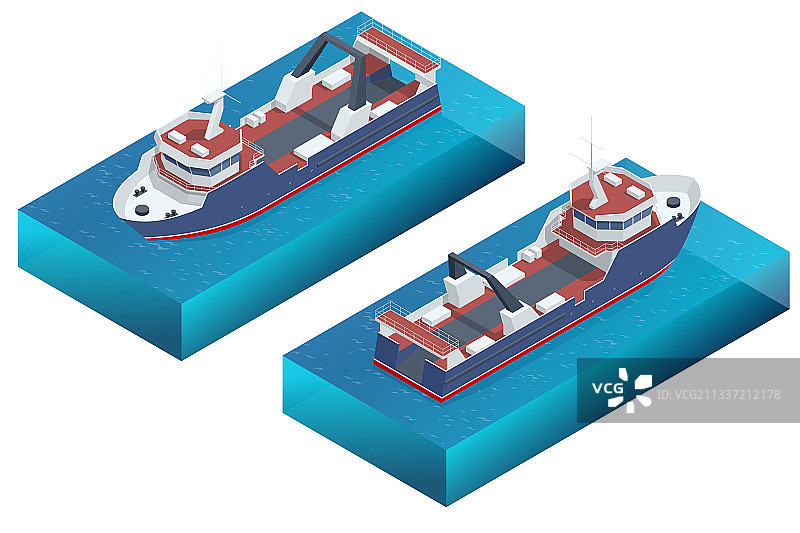 2.5D海上捕鱼拖网渔船图片素材