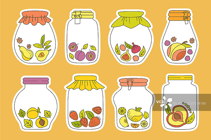 果酱罐价格标签涂鸦标签套装图片素材