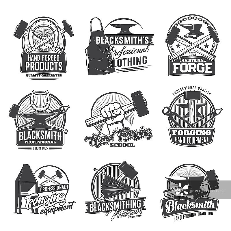 铁匠职业图标隔离套装图片素材