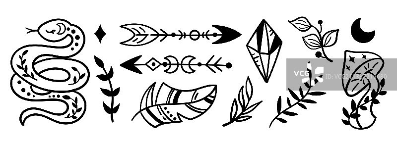 波西米亚风神秘魔法符号线条图案图片素材