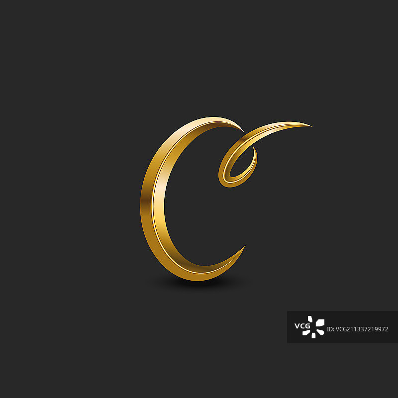 金色字母C书法花纹logo图片素材