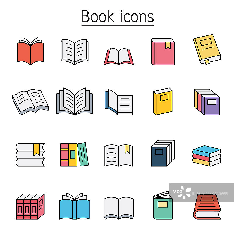彩色填充轮廓图书图标集图片素材