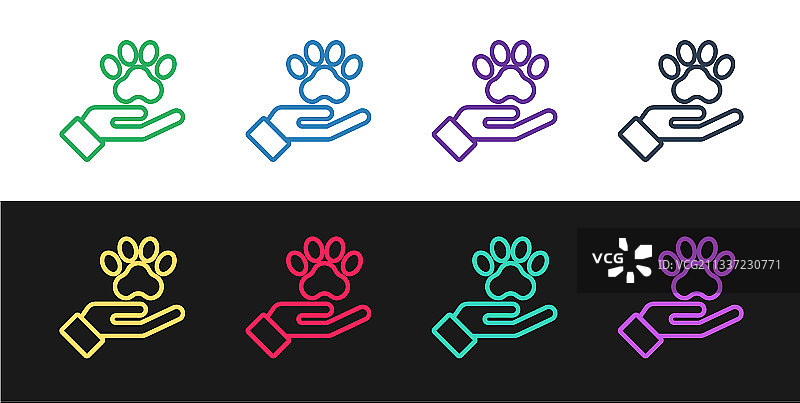 线稿手与动物足迹图标图片素材