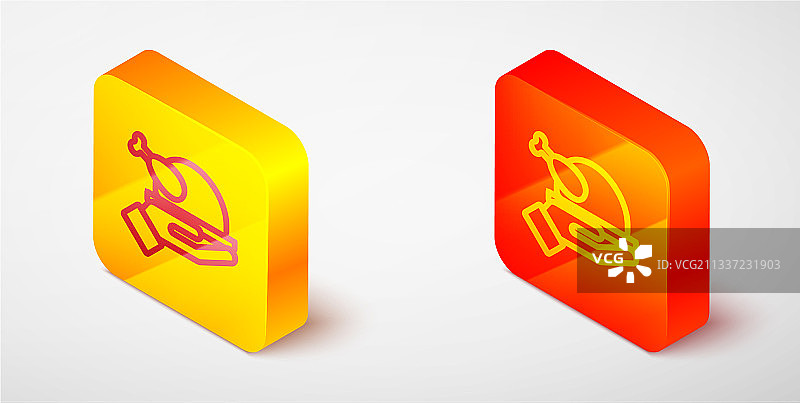 2.5D线条烤火鸡或烤鸡图标图片素材