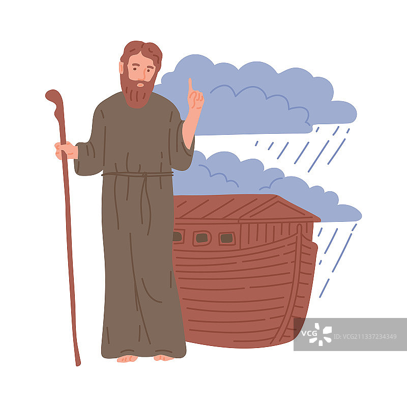 旧约圣经诺亚方舟扁平风格故事图片素材